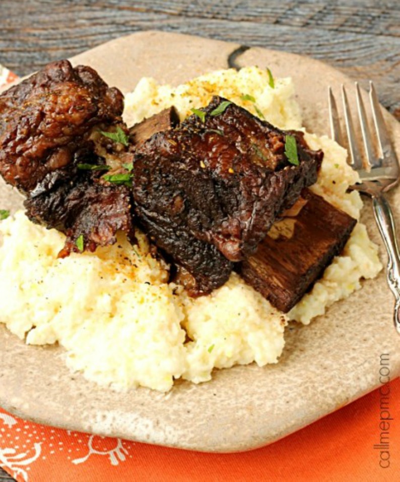 Red Wine Pomegranate Slow Cooker Short Ribs with Cheese Grits