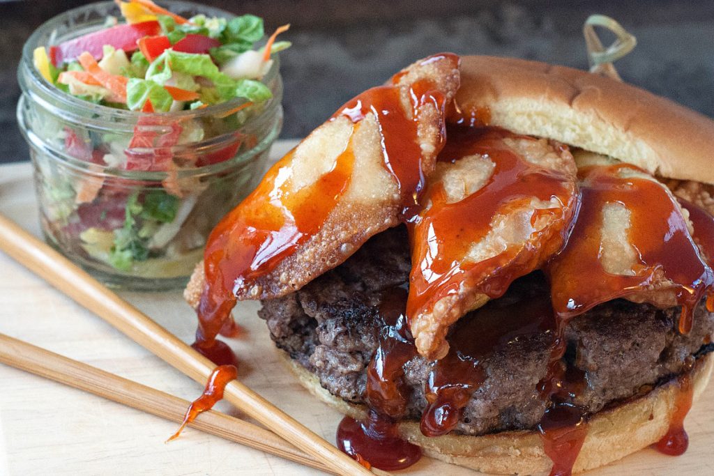 Chinese Takeout Burger with Asian Slaw